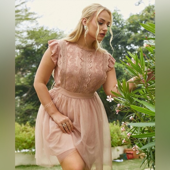 Simplee Apparel Dresses & Skirts - Elegant Lace Pink Dress sz 1xl